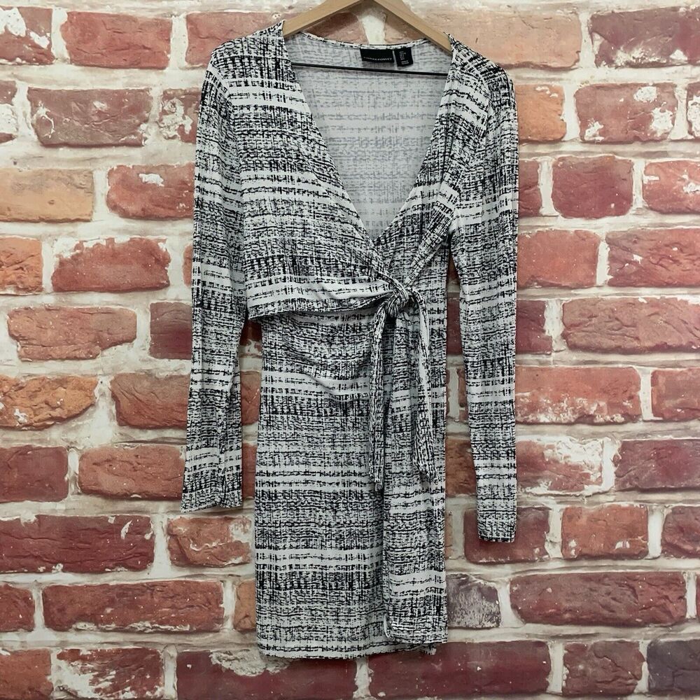 Anthropologie Cynthia Rowley Dress Women's Large Black White Abstract Side Tie